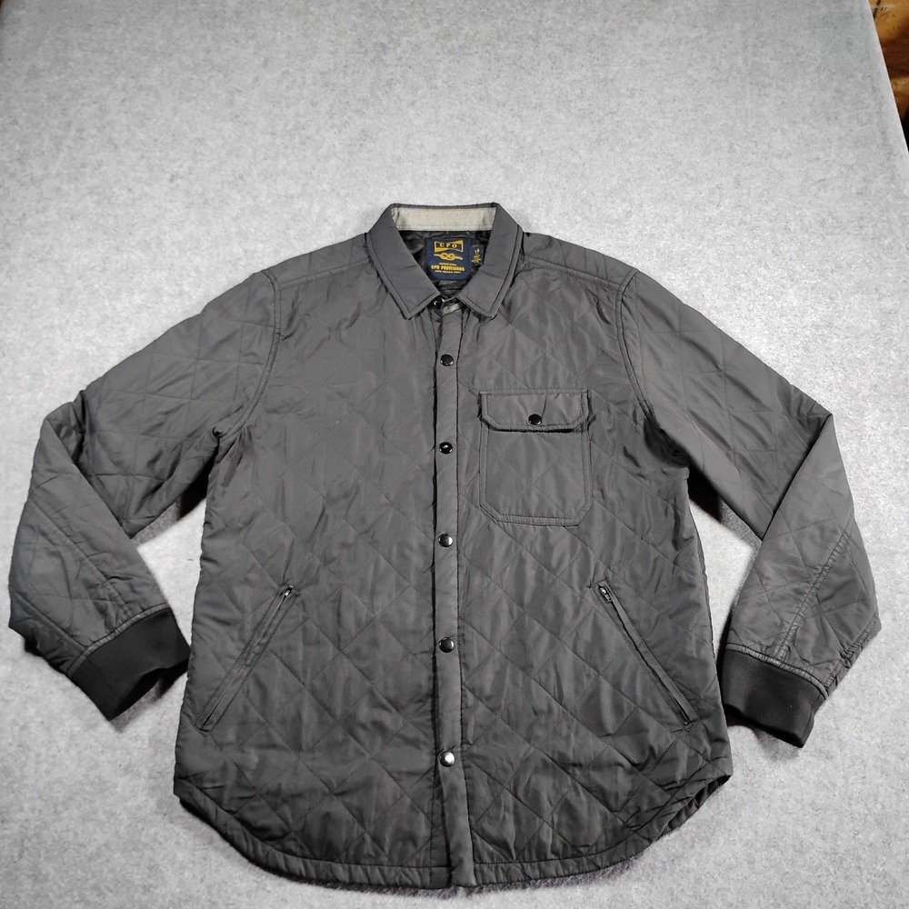 CPO Provisions Mens Quilted Shirt Jacket Gray Snap Front Workwear Shacket L-G